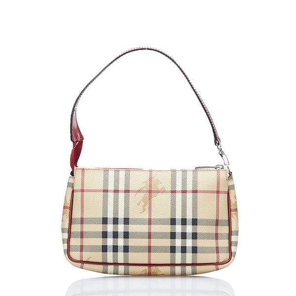 バーバリー ノバチェック シャドーホース ポーチ ベージュ レッド PVC レザー レディース BURBERRY 【中古】