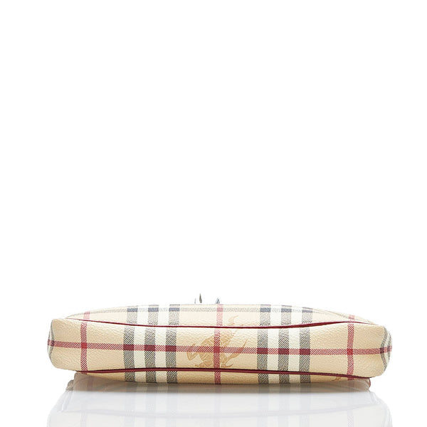 バーバリー ノバチェック シャドーホース ポーチ ベージュ レッド PVC レザー レディース BURBERRY 【中古】