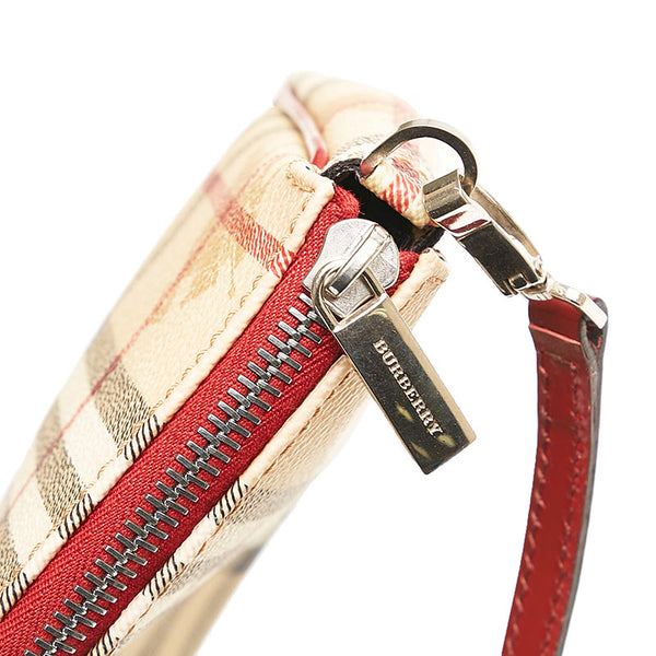 バーバリー ノバチェック シャドーホース ポーチ ベージュ レッド PVC レザー レディース BURBERRY 【中古】