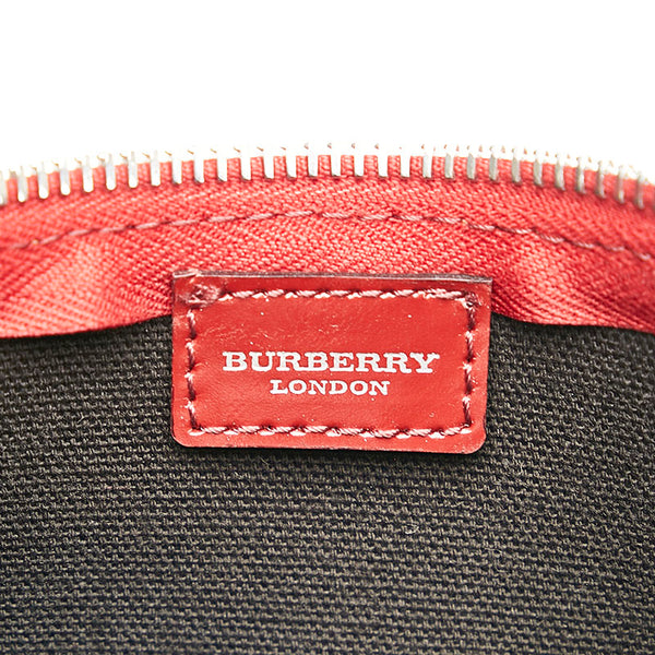 バーバリー ノバチェック シャドーホース ポーチ ベージュ レッド PVC レザー レディース BURBERRY 【中古】