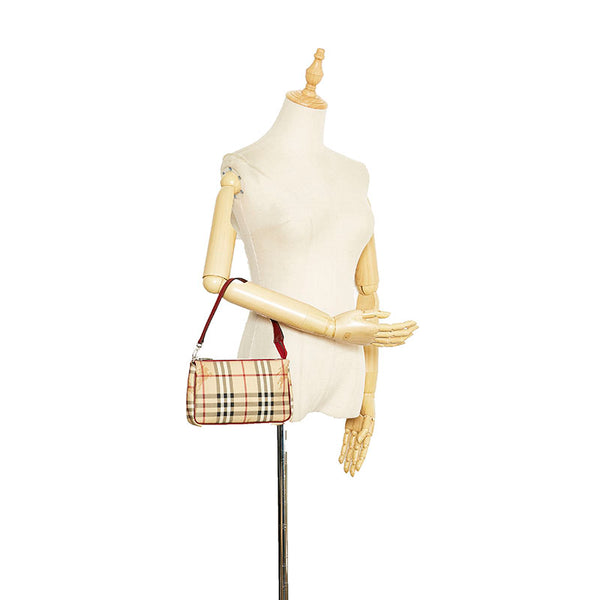 バーバリー ノバチェック シャドーホース ポーチ ベージュ レッド PVC レザー レディース BURBERRY 【中古】