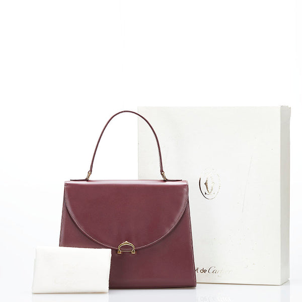 カルティエ マストライン ハンドバッグ ボルドー レザー レディース CARTIER 【中古】