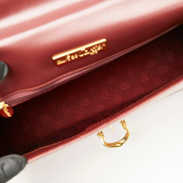 カルティエ マストライン ハンドバッグ ボルドー レザー レディース CARTIER 【中古】