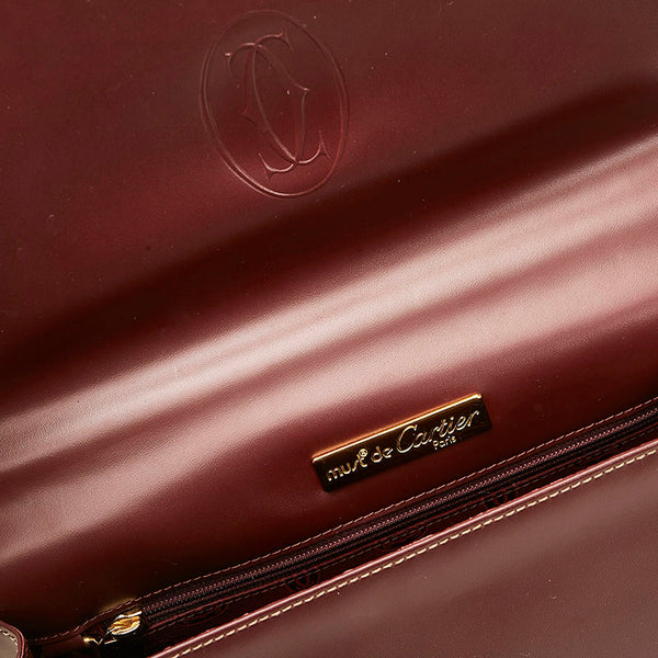 カルティエ マストライン ハンドバッグ ボルドー レザー レディース CARTIER 【中古】