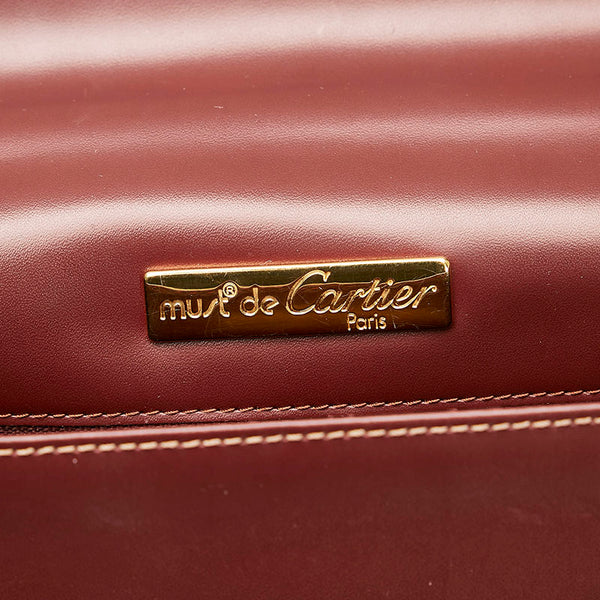 カルティエ マストライン ハンドバッグ ボルドー レザー レディース CARTIER 【中古】