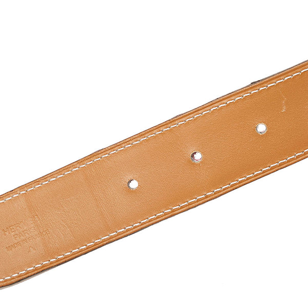 エルメス H ロゴ コンスタンス クロコポロサス 80 ベルト シルバー ピンク レザー レディース HERMES 【中古】
