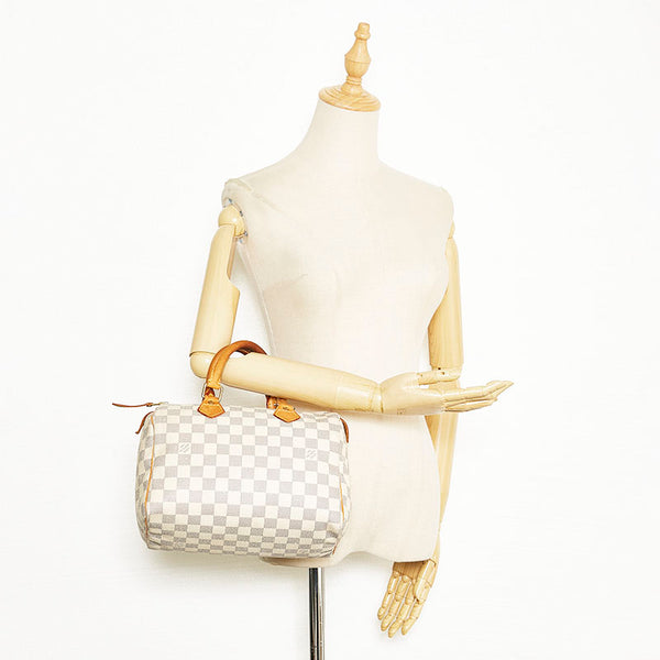 ルイ ヴィトン ダミエ アズール スピーデ25 ハンドバッグ ミニボストン N41371 ホワイト アイボリー PVC レザー レディース LOUIS VUITTON 【中古】