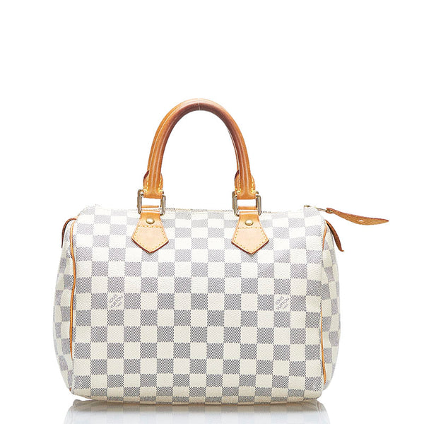 ルイ ヴィトン ダミエ アズール スピーデ25 ハンドバッグ ミニボストン N41371 ホワイト アイボリー PVC レザー レディース LOUIS VUITTON 【中古】