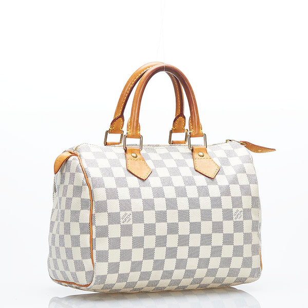ルイ ヴィトン ダミエ アズール スピーデ25 ハンドバッグ ミニボストン N41371 ホワイト アイボリー PVC レザー レディース LOUIS VUITTON 【中古】