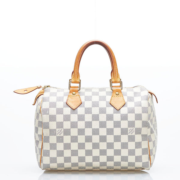 ルイ ヴィトン ダミエ アズール スピーデ25 ハンドバッグ ミニボストン N41371 ホワイト アイボリー PVC レザー レディース LOUIS VUITTON 【中古】