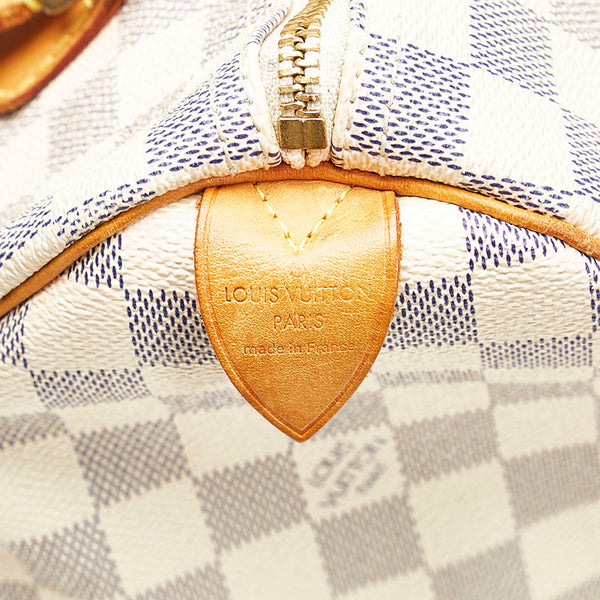 ルイ ヴィトン ダミエ アズール スピーデ25 ハンドバッグ ミニボストン N41371 ホワイト アイボリー PVC レザー レディース LOUIS VUITTON 【中古】