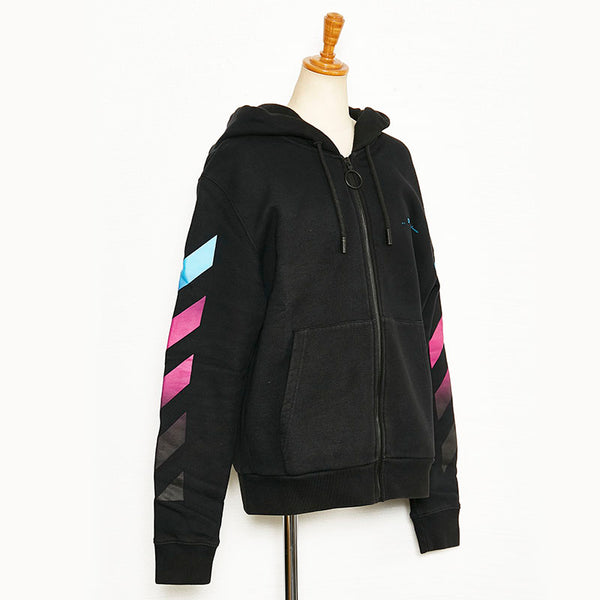 オフホワイト スラッシュロゴ  ジップパーカー SIZE:M OMBE001F ブラック コットン メンズ OFF-WHITE 【中古】