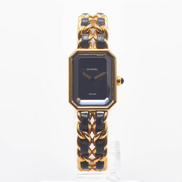 シャネル プルミエールL 腕時計 クオーツ ブラック文字盤 メッキ レザー レディース CHANEL 【中古】