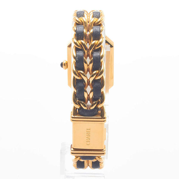 シャネル プルミエールL 腕時計 クオーツ ブラック文字盤 メッキ レザー レディース CHANEL 【中古】