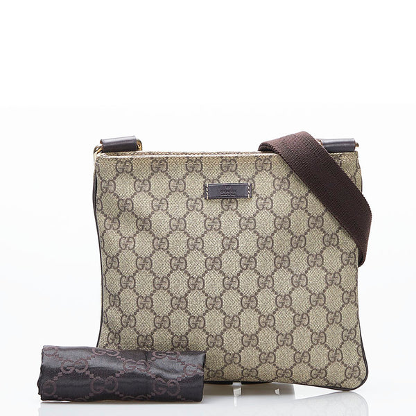 グッチ GGスプリーム 斜め掛け ショルダーバッグ 201538 ベージュ ブラウン PVC レザー メンズ GUCCI 【中古】