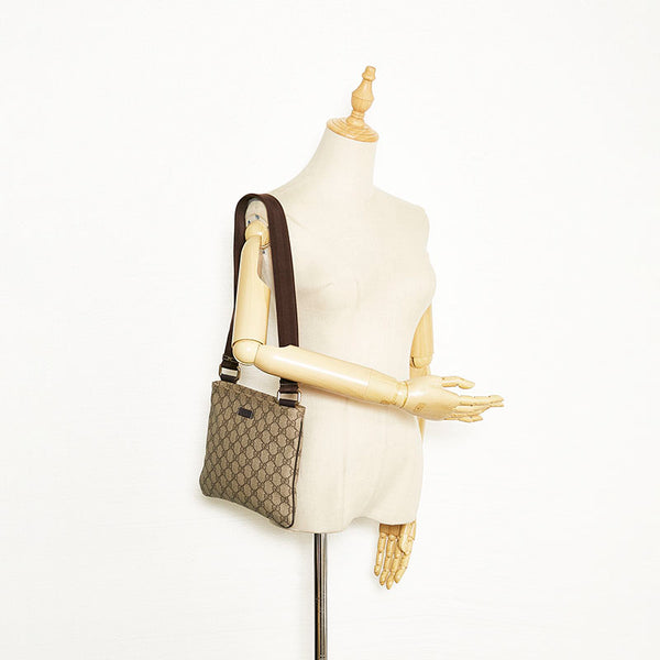 グッチ GGスプリーム 斜め掛け ショルダーバッグ 201538 ベージュ ブラウン PVC レザー メンズ GUCCI 【中古】