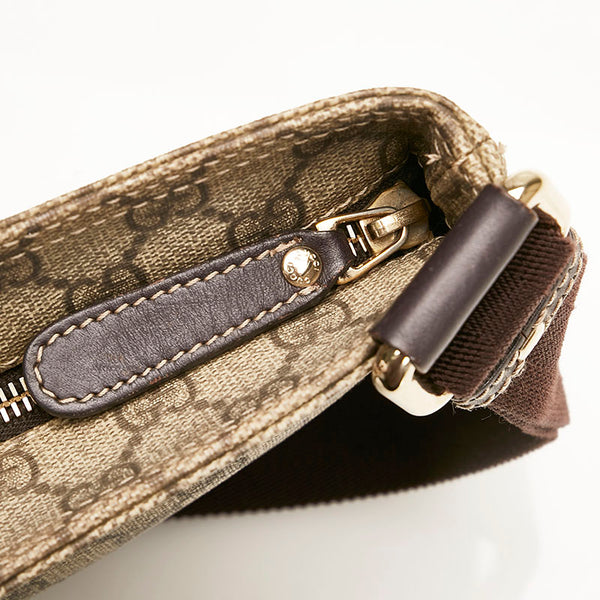 グッチ GGスプリーム 斜め掛け ショルダーバッグ 201538 ベージュ ブラウン PVC レザー メンズ GUCCI 【中古】