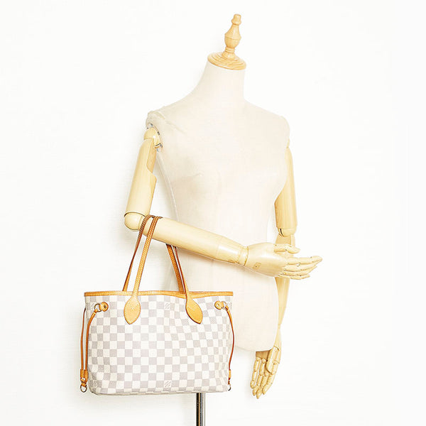 ルイ ヴィトン ダミエ アズール ネヴァーフルPM トートバッグ ショルダーバッグ N51110 ホワイト PVC レザー レディース LOUIS VUITTON 【中古】