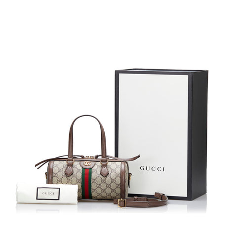 グッチ オフィディア GGスモール GGスプリーム ハンドバッグ ミニボストンバッグ 2WAY 602577 ブラウン ベージュ PVC レザー レディース GUCCI 【中古】