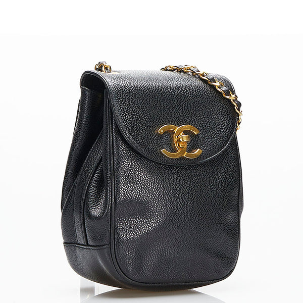 シャネル ココマーク チェーンショルダーバッグ ブラック キャビアスキン レディース CHANEL 【中古】