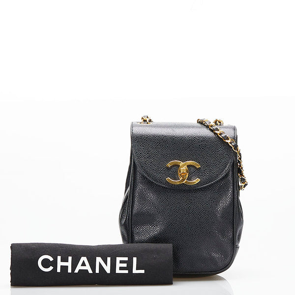 シャネル ココマーク チェーンショルダーバッグ ブラック キャビアスキン レディース CHANEL 【中古】