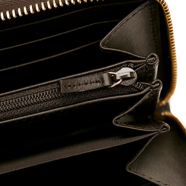 グッチ GGキャンバス シェリーライン ラウンドファスナー 長財布  406754 ベージュ ブラウン キャンバス レザー レディース GUCCI 【中古】