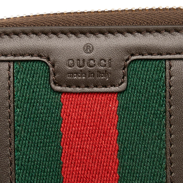 グッチ GGキャンバス シェリーライン ラウンドファスナー 長財布  406754 ベージュ ブラウン キャンバス レザー レディース GUCCI 【中古】