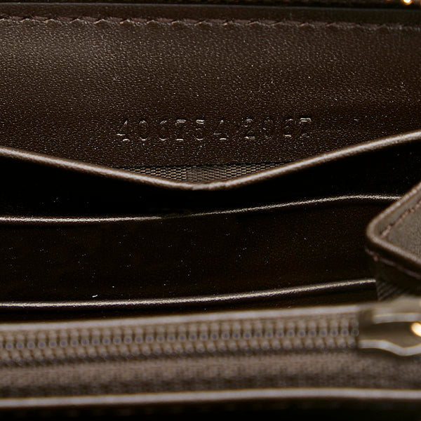 グッチ GGキャンバス シェリーライン ラウンドファスナー 長財布  406754 ベージュ ブラウン キャンバス レザー レディース GUCCI 【中古】