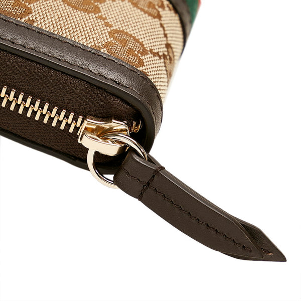 グッチ GGキャンバス シェリーライン ラウンドファスナー 長財布  406754 ベージュ ブラウン キャンバス レザー レディース GUCCI 【中古】