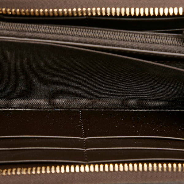 グッチ GGキャンバス シェリーライン ラウンドファスナー 長財布  406754 ベージュ ブラウン キャンバス レザー レディース GUCCI 【中古】