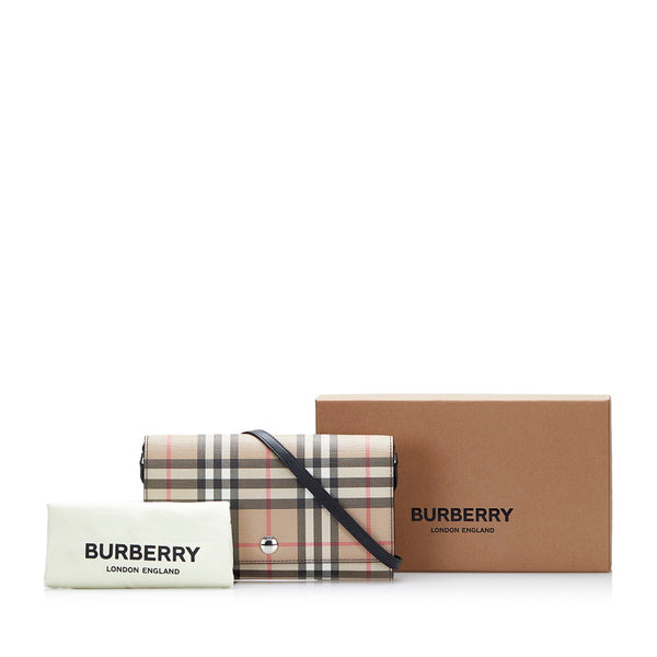 バーバリー ノバチェック 斜め掛け ショルダーバッグ ショルダーウォレット ベージュ PVC レザー レディース BURBERRY 【中古】