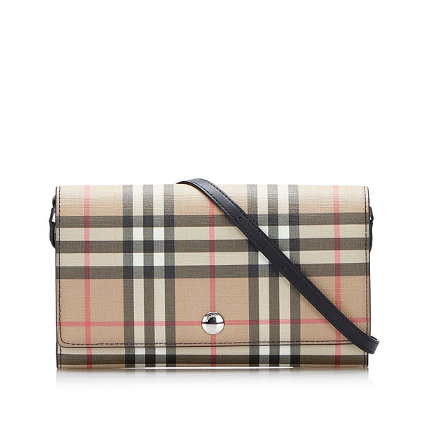 バーバリー ノバチェック 斜め掛け ショルダーバッグ ショルダーウォレット ベージュ PVC レザー レディース BURBERRY 【中古】