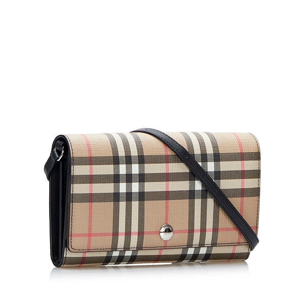 バーバリー ノバチェック 斜め掛け ショルダーバッグ ショルダーウォレット ベージュ PVC レザー レディース BURBERRY 【中古】
