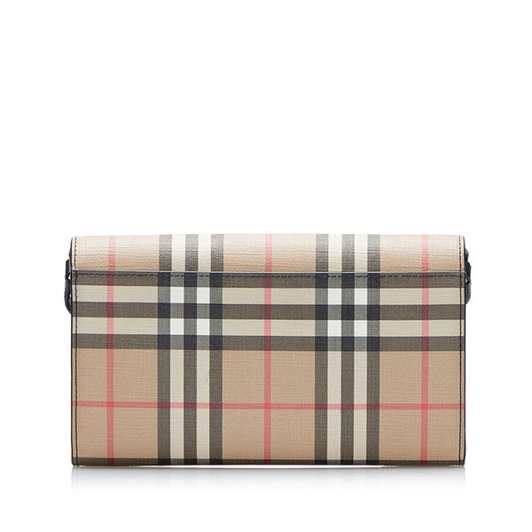 バーバリー ノバチェック 斜め掛け ショルダーバッグ ショルダーウォレット ベージュ PVC レザー レディース BURBERRY 【中古】