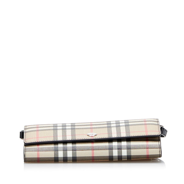 バーバリー ノバチェック 斜め掛け ショルダーバッグ ショルダーウォレット ベージュ PVC レザー レディース BURBERRY 【中古】