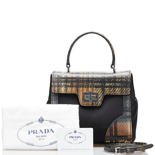プラダ チェック 斜め掛け ハンドバッグ ショルダーバッグ 2WAY 1BA014 ブラウン ブラウン PVC ナイロン レディース PRADA 【中古】