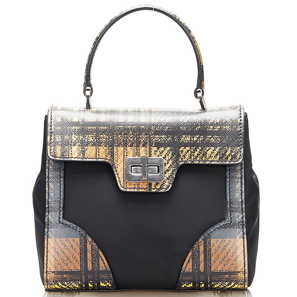 プラダ チェック 斜め掛け ハンドバッグ ショルダーバッグ 2WAY 1BA014 ブラウン ブラウン PVC ナイロン レディース PRADA 【中古】