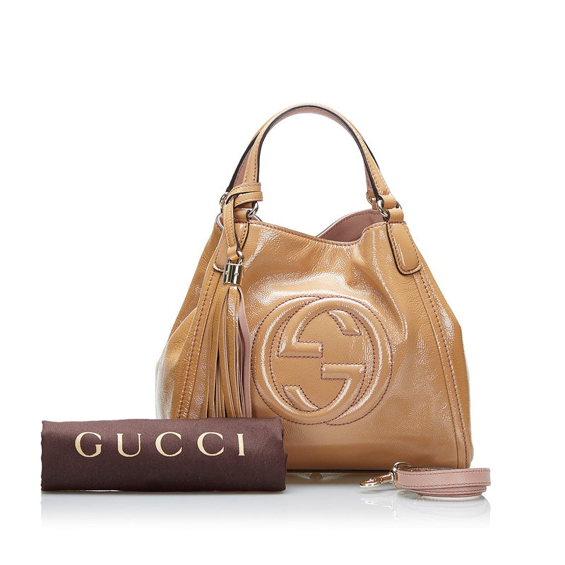 グッチ インターロッキングG ソーホー タッセル ハンドバッグ ショルダーバッグ 2WAY 336751 ブラウン パテントレザー レディース GUCCI 【中古】