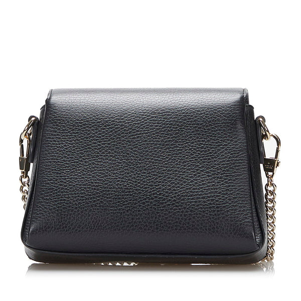 グッチ インターロッキングG チェーン ショルダーバッグ 607720 ブラック レザー レディース GUCCI 【中古】