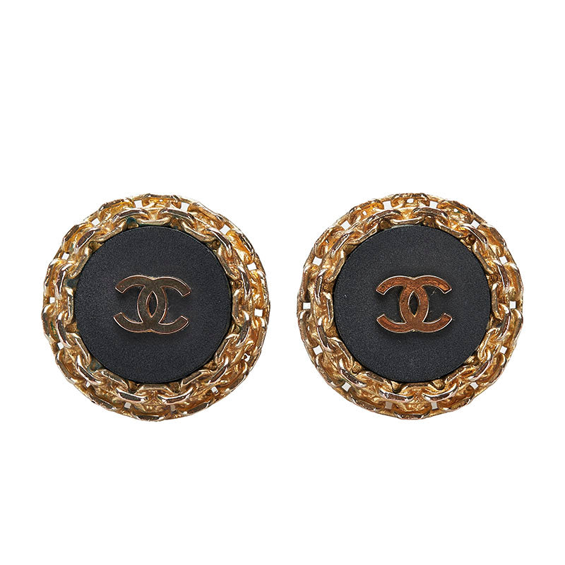 シャネル ココマーク チェーンラウンド イヤリング 28 ゴールド ブラック メッキ レディース CHANEL 【中古】