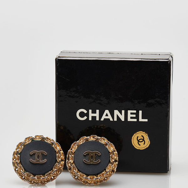 シャネル ココマーク チェーンラウンド イヤリング 28 ゴールド ブラック メッキ レディース CHANEL 【中古】