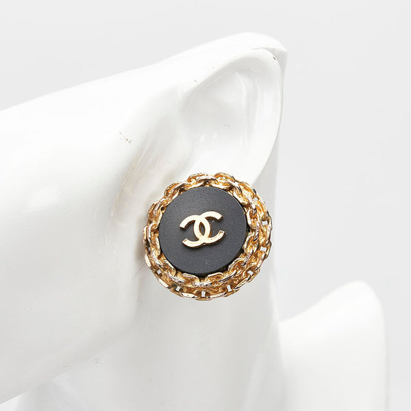 シャネル ココマーク チェーンラウンド イヤリング 28 ゴールド ブラック メッキ レディース CHANEL 【中古】