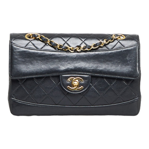 シャネル マトラッセ シングルフラップ ゴールド金具 チェーンショルダーバッグ  ブラック ラムスキン レディース CHANEL 【中古】
