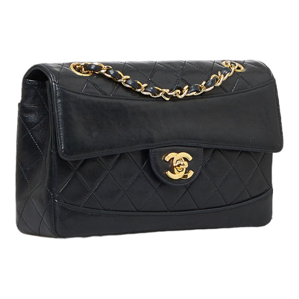 シャネル マトラッセ シングルフラップ ゴールド金具 チェーンショルダーバッグ  ブラック ラムスキン レディース CHANEL 【中古】