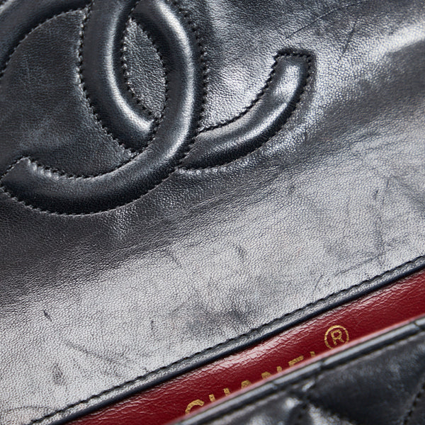 シャネル マトラッセ シングルフラップ ゴールド金具 チェーンショルダーバッグ  ブラック ラムスキン レディース CHANEL 【中古】