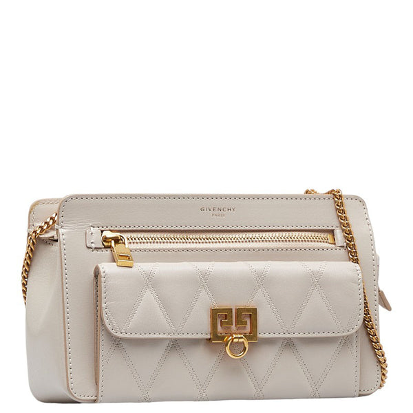 ジバンシー ポケット 斜め掛け チェーン ショルダーバッグ BB5059B08Z  ナチュラル ゴールド レザー レディース Givenchy 【中古】