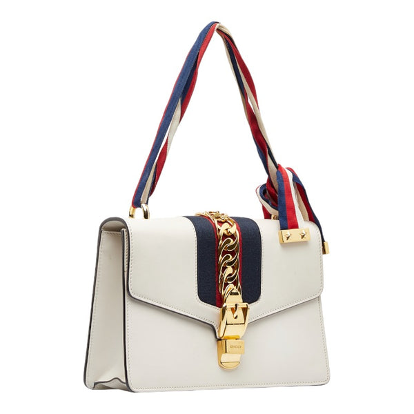 グッチ シェリーライン シルヴィ ショルダーバッグ 421882 ホワイト ネイビー レッド レザー レディース GUCCI 【中古】