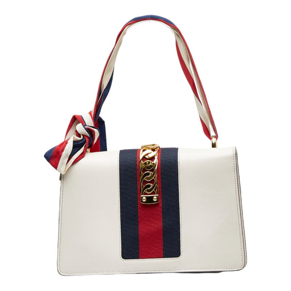 グッチ シェリーライン シルヴィ ショルダーバッグ 421882 ホワイト ネイビー レッド レザー レディース GUCCI 【中古】