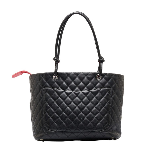 シャネル カンボンライン ココマーク ラージ トートバッグ ショルダーバッグ ブラック ホワイト カーフ レザー レディース CHANEL 【中古】
