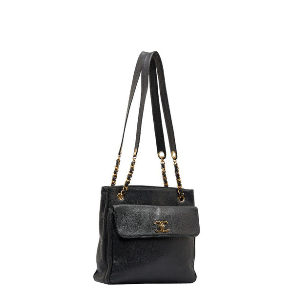 シャネル ココマーク ゴールド金具 チェーン ショルダーバッグ トートバッグ ブラック キャビアスキン レディース CHANEL 【中古】